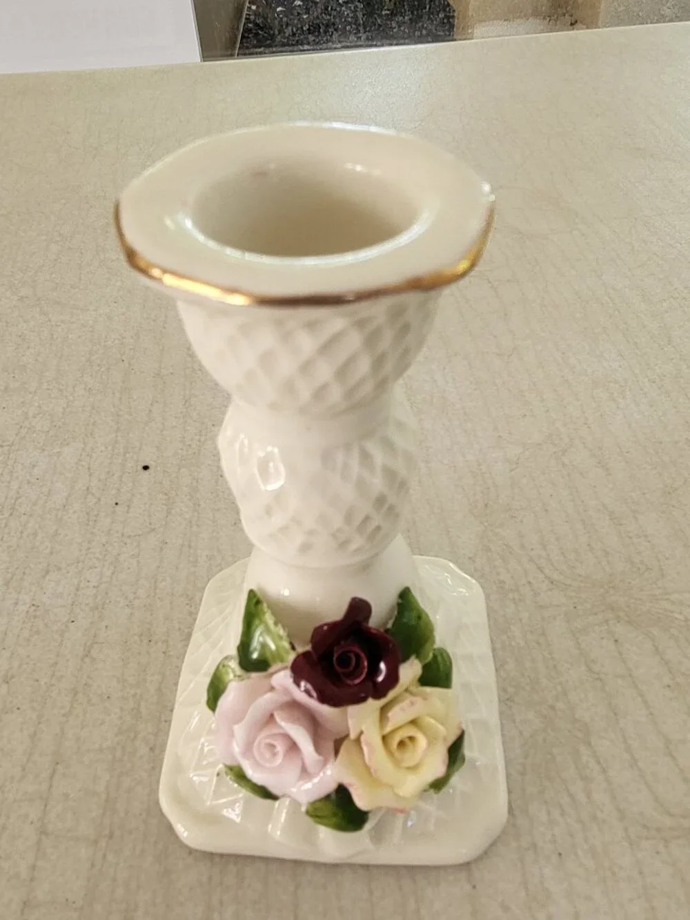 NWOT 6 Pieces Crystal & Ceramic Candle Holders Clear Floral, Never Used, Classic